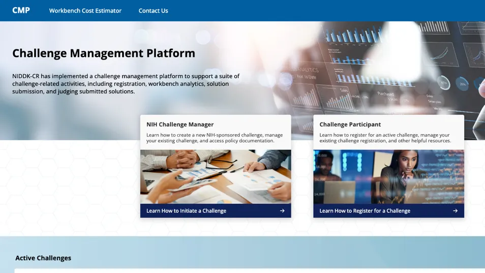 Screen shot of the NIDDK Central Repository Challenge Management Platform